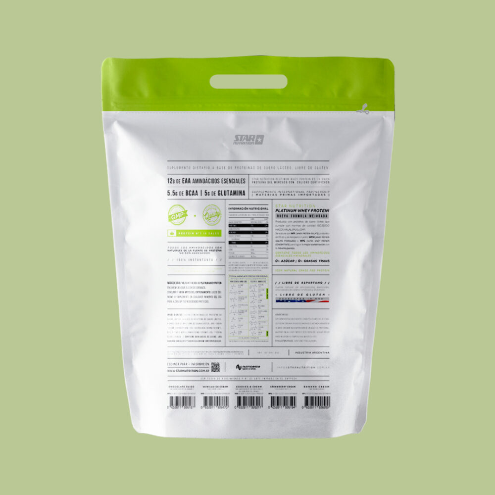 Proteina Platinum Star Nutrition 3 Kg Doypack sabor Dorso Informacion Nutricional